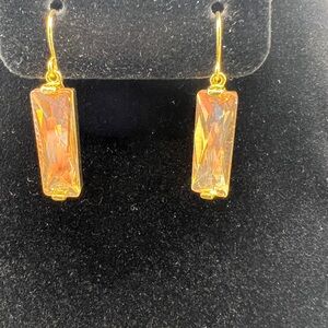 Swarovski Golden Shadow Crystal Bar Dangle Drop Earrings Gold Tone 1” Dangle